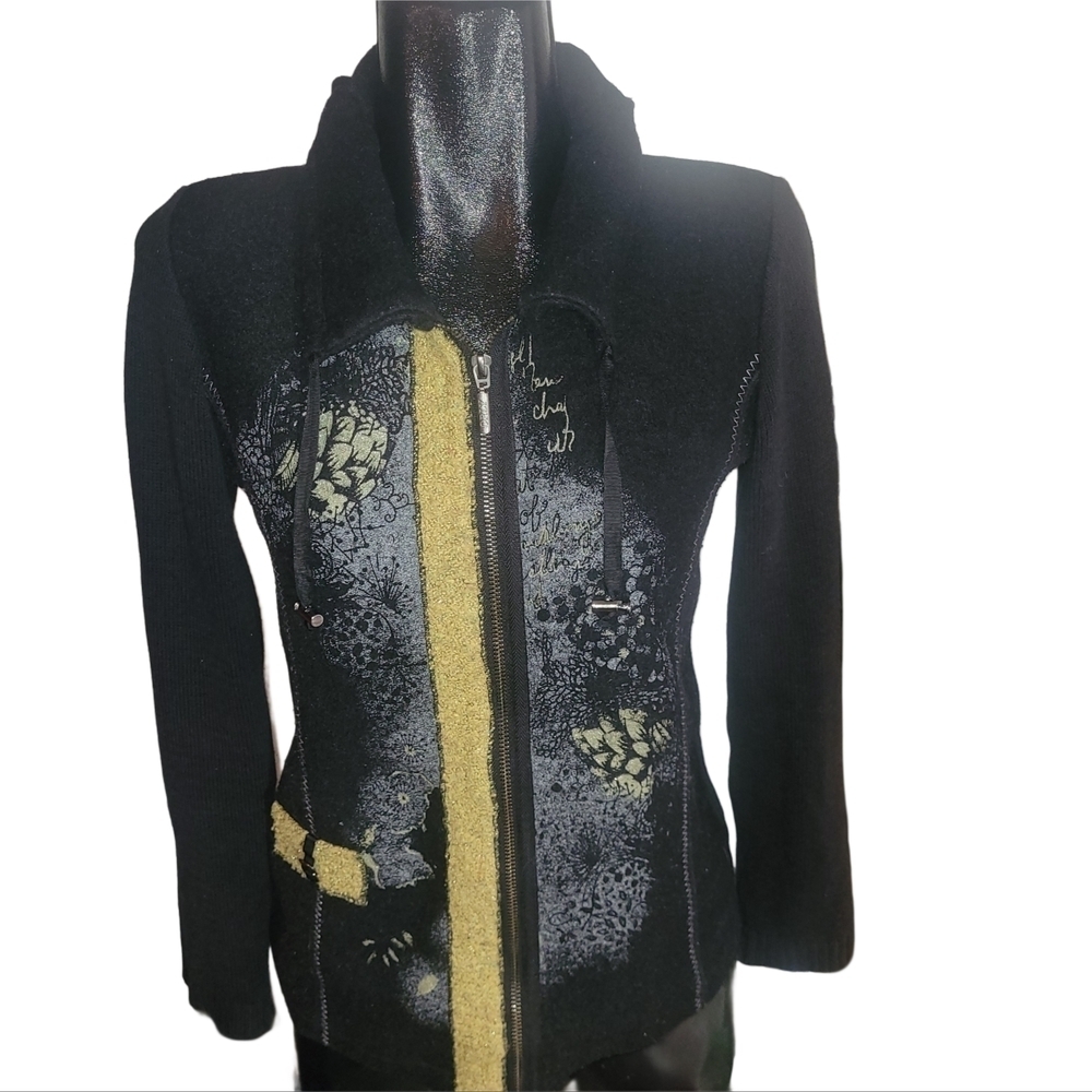 Orly Stylish Black Wool Textured Front Light Jacket S